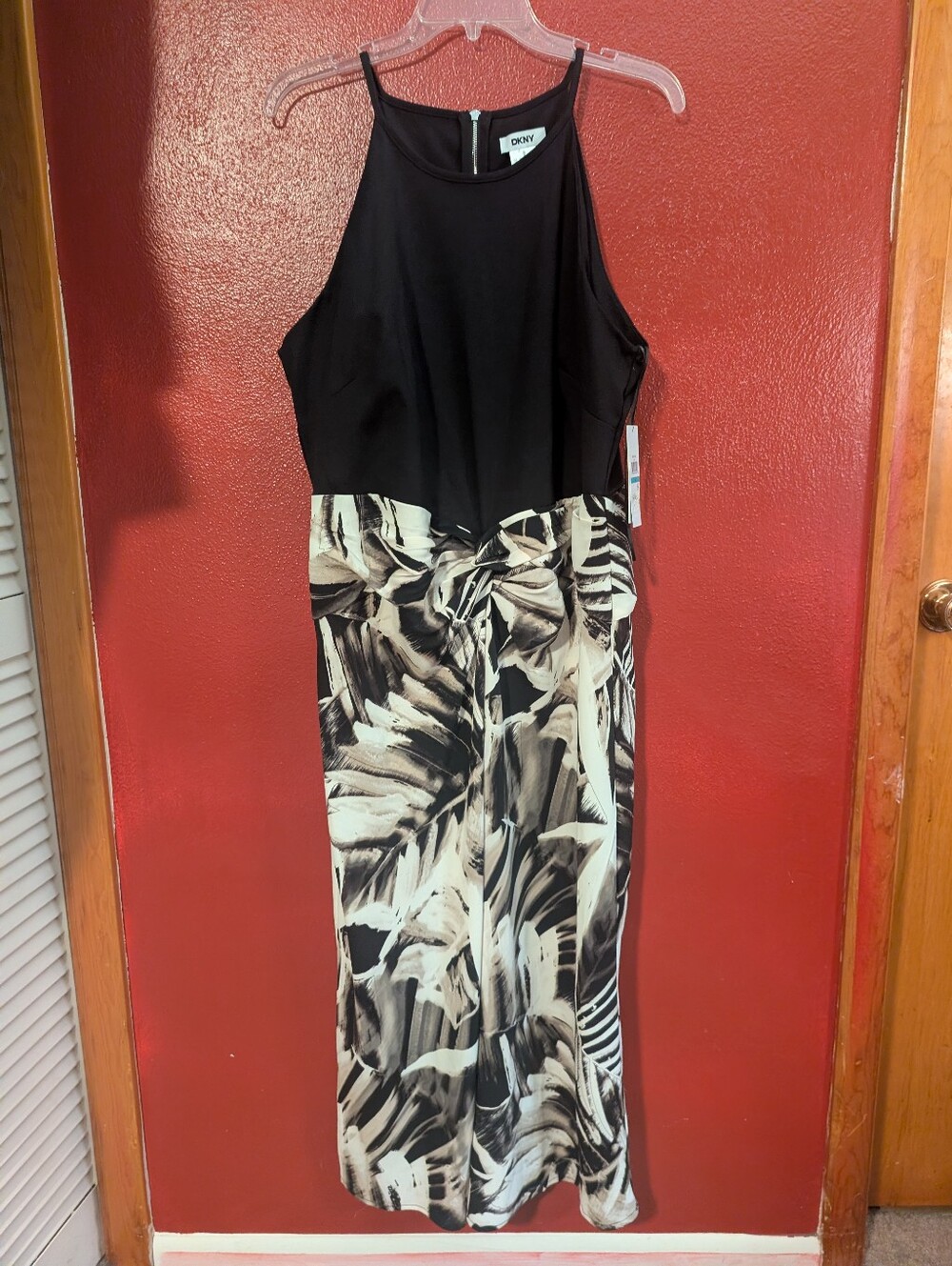 DKNY Black & Abstract Print Maxi Dress
